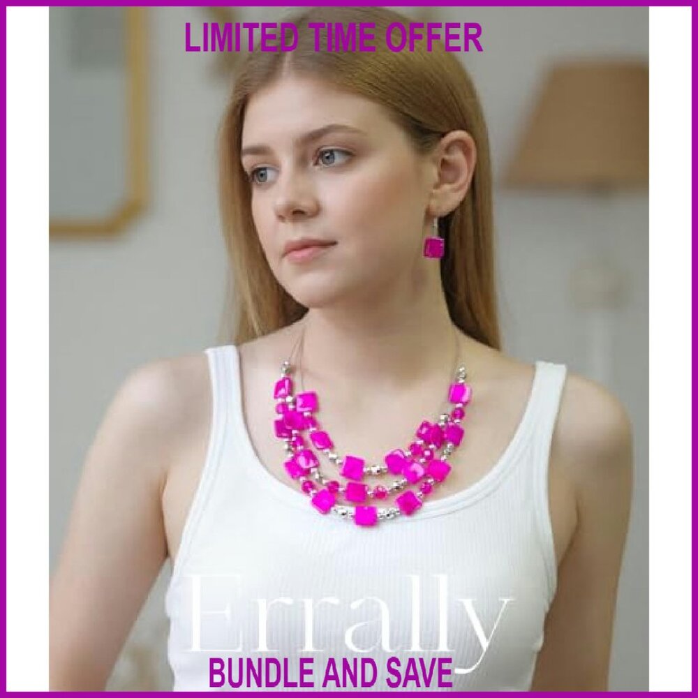 Shell Bead Statement Necklace Earring Set Triple … - image 4